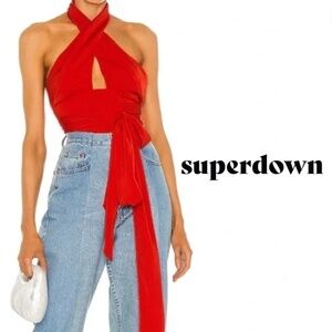 superdown Red Halter Wrap Crop Top